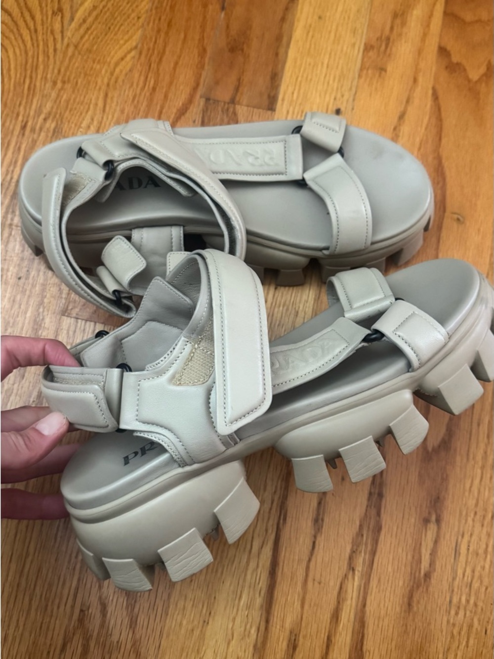 Prada Chunky Platform Sandals in Light Gray - Picture 3 of 4